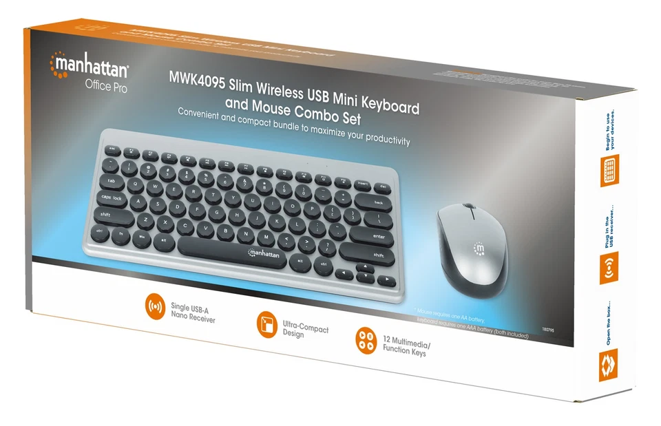 Manhattan Kit Mini Tastiera Slim e Mouse 1200 Dpi Wireless, MWK4095 - Immagine 2 di 4