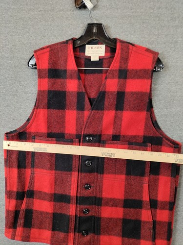 Filson Mens Jacket L Red Black Buffalo Plaid Flannel Wool Mackinaw VTG 80s USA - Picture 4 of 8