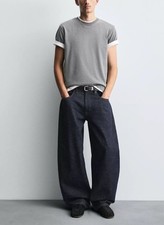 Jeans Zara uomo a palloncino gamba larga larghi larghi relax lavaggio scuro denim 34x28