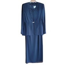 R M Richards Black 2 Piece Dress Set Beaded Jacket Formal Mother of Bride 10