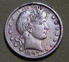 1897 Silver Barber Quarter US 25 Cent - EF Details, High Grade - Lot 1108