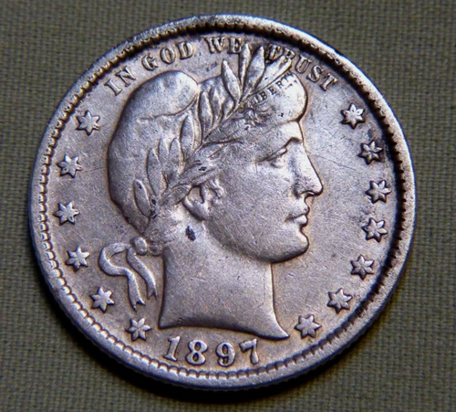 1897 Silver Barber Quarter US 25 Cent - EF Details, High Grade - Lot 1108