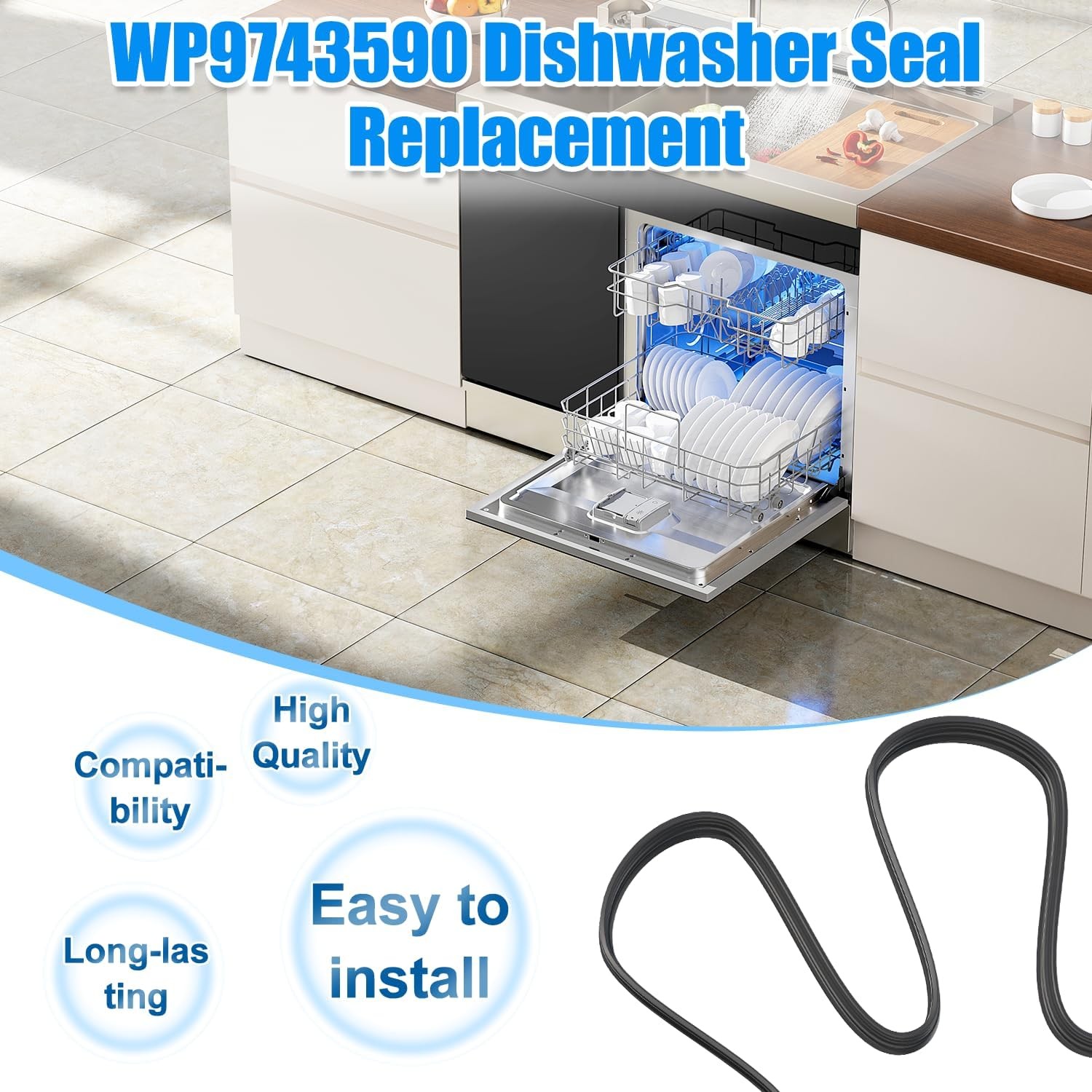 WP9743590 Dishwasher Door Seal Gasket Fit Whirlpool 9743590 Kenmore 665 KUDC