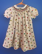THE SMOCKERY Vintage Nautical Flag Print Peter Pan Collar Smocked Dress Size 3T