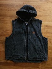 Carhartt Hooded Vest BLK Men's Size XL Black Distressed.