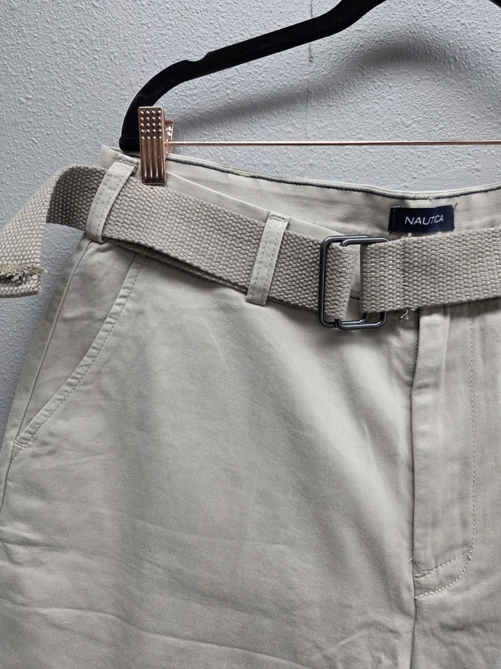 Pantalones Cortos Nautica Para Hombres 36W Frente Plano Cinturón Chino Clásico Informal Verano Ligeros Foto 2 de 4