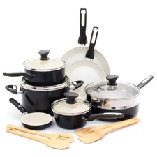 Rio 16 Piece Cookware Pots and Pans Set, Hard Anodized Healthy Ceramic Nonsti...