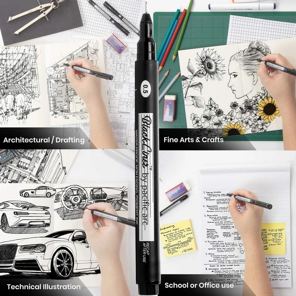 Bolígrafos Pacific Arc Blackliner Black Fineliner negros, juego de 4 tamaños diferentes anchos... Foto 2 de 4