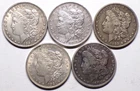 5pc Lot Morgan 90% Silver Dollar 1883o 1892 1901o 1903 1921