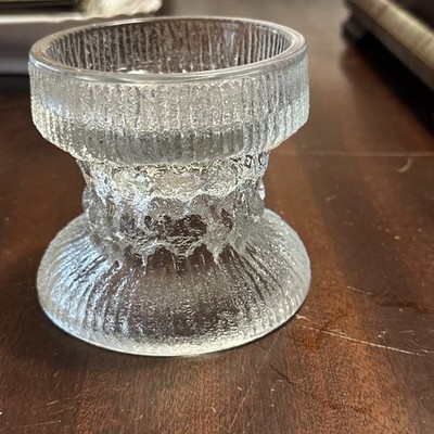L.E. Smith Fjord Glacial Textured Clear Glass Candle Holder LE Smith Vintage