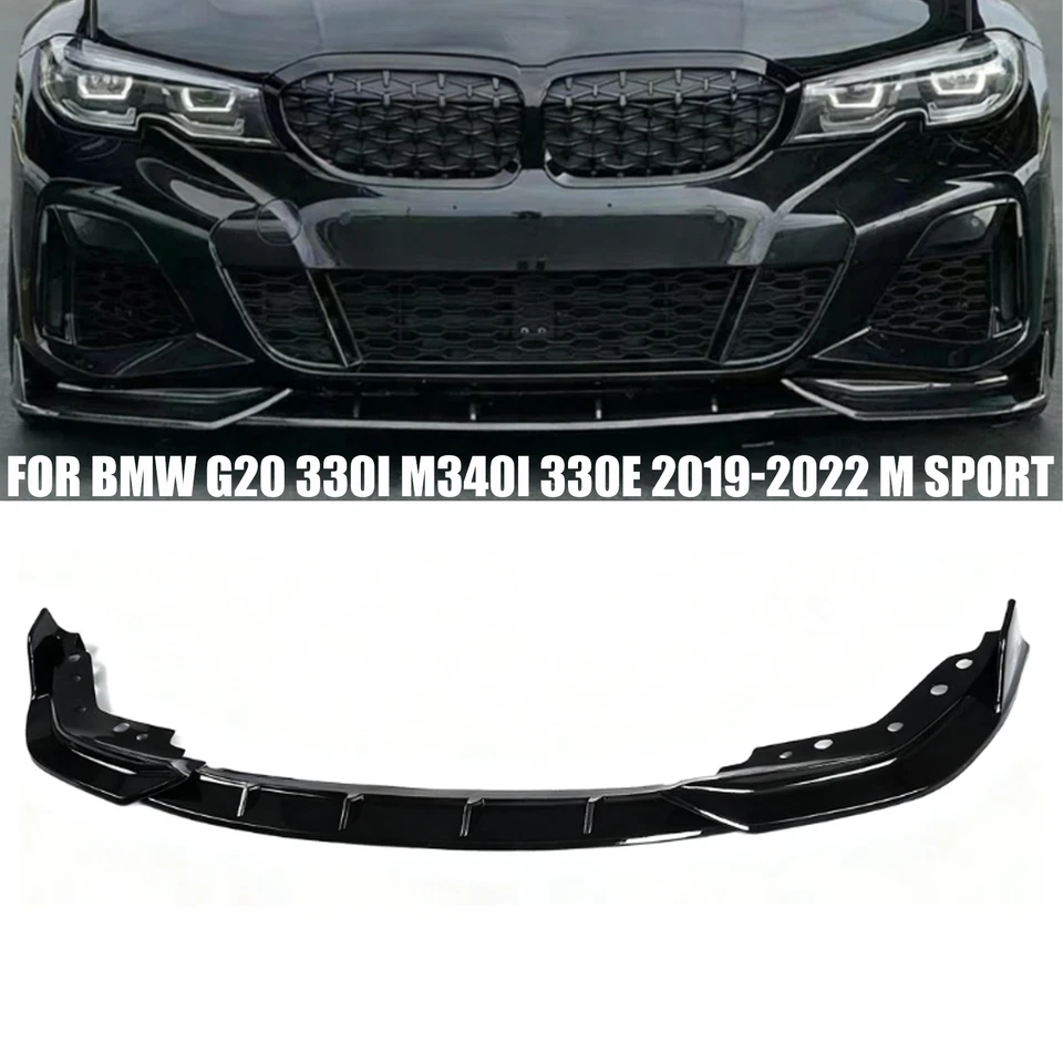 Brillo labial parachoques delantero negro GT Style Fit 19-22 BMW G20 330i M Sport M340i - 3 piezas Foto 2 de 4