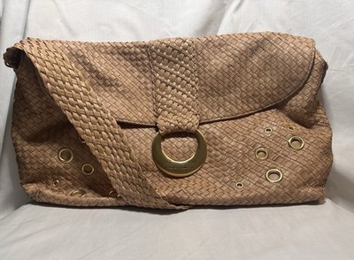 Elliott Lucca Beige Woven Leather Hobo Shoulder Handbag