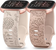 2 Pack Floral Engraved Strap Compatible with Fitbit Versa 2 40mm
