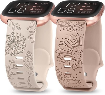 2 Pack Floral Engraved Strap Compatible with Fitbit Versa 2 40mm