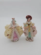 Vintage Dresden Lady Figurine Lace Dress Lot Flowers 4"