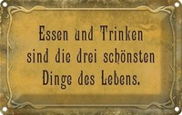 Blechschild 12X18 Cm Essen Trinken 3 SchöNste Dinge Deko Geschenk Metall Schild