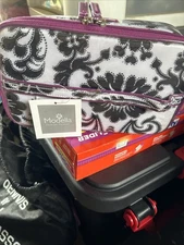 Modella Small Train Case Travel Case with Handle Black and White Paisley New