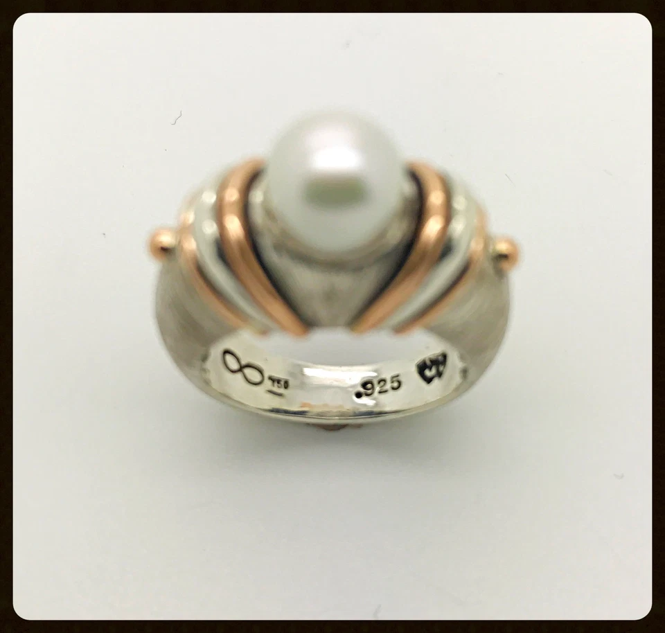 Handmade White South Sea Pearl 18k. Rose Gold Silver Ring, Love Mikimoto Stiles - Image 3 of 4