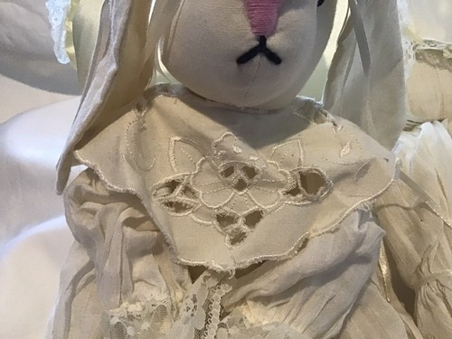 Cute Vintage Looking Muslin Bunny Rabbit Angels 17" Set Of 2 Rag Doll Type - Picture 7 of 21