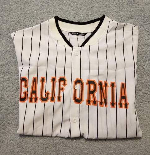 Hombre SHEIN Blanco Rayas Botón Completo CALIFORNIA Jersey Estilo Camisa Talla XL/M - Imagen 4 de 4