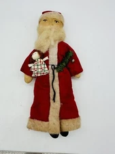 Vintage Folk Art Santa with Tree Sprig and Doll 10”