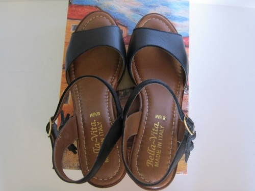 Bella Vita Wedge Heeled Ankle Strap Sandals Black 8.5 Medium - Picture 8 of 12