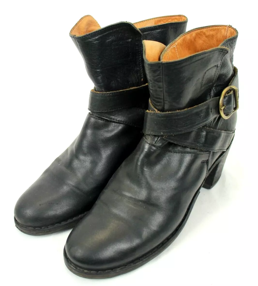 FIORENTINI BAKER ITALY WOMEN S BLACK LEATHER ANKLE STRAP BOOTS SIZE 39 VGC