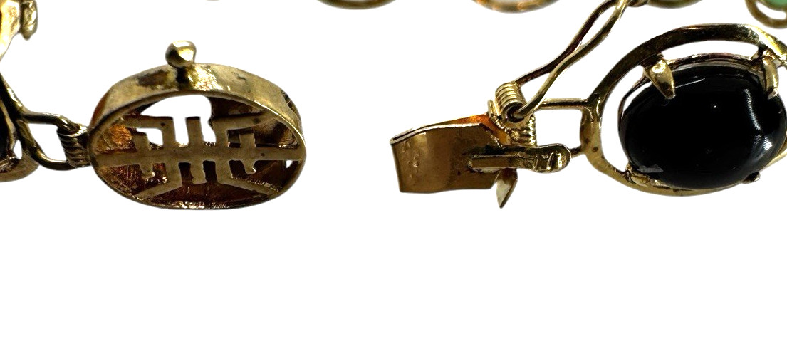 Solid 14K Yellow Gold Multi Colored Jade Cabochon… - image 5