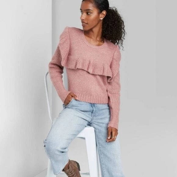 Wild Fable Mauve Pink Knit Ruffle Cropped Pullover Sweater XXL | eBay