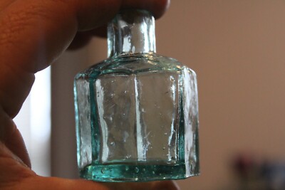 Antique, Deep Bright Blue, Hexagon, Ink Well, Many Bubbles, Item # A-1557