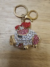 Sparkling Keychain Keyring, Purse Charm Red Pig Crystals Rhinestone, Gold Tone