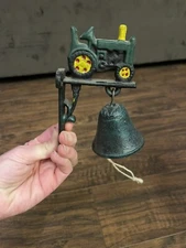 Vintage Cast  Iron 5” Wall Mount Green Tractor Dinner Bell John Deere Green