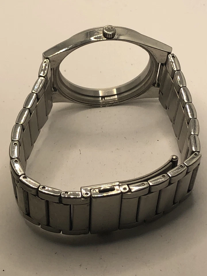 Piezas de reloj reliquia caja de 42 mm sin cristal correa de 20 mm con cierre tono plata GY322 Foto 4 de 4