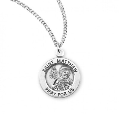St Saint Matthew 0.8'' x 0.6'' Sterling Silver Round Medal S851718