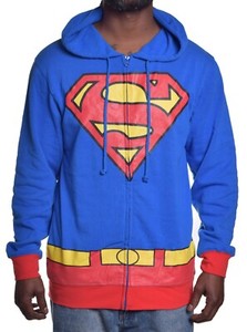 Sweat à Capuche Zippé Bleu Superman - Taille XL Homme - Vintage - Très Bon état
