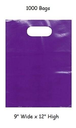 Plastic Shopping Bags 1000 Purple 9" x 12" Merchandise Diecut Handle Retail Gift - Picture 4 of 5