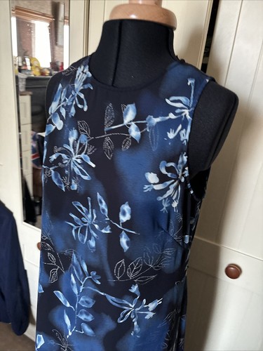 CITY TRIANGLES USA Ladies Blue Floral Chiffon Lined Long Sleeveless Dress Size M - Picture 2 of 14