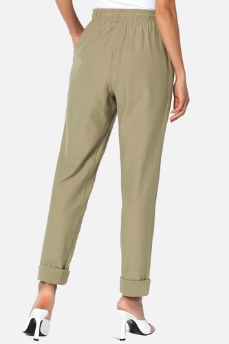 TheMogan S~3X Drawstring High Waist Cuffed Hem Soft Stretch Cotton Twill Pants - Picture 10 of 44