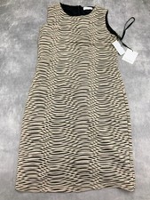 Calvin Klein Dress Women 8 Tan Black Textured Sheath Stripe Classic Party NWT