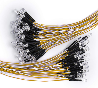 100Pcs 5MM Pre Wired 12V Warm White tiny LEDs prewired resistor Emitting Diodes