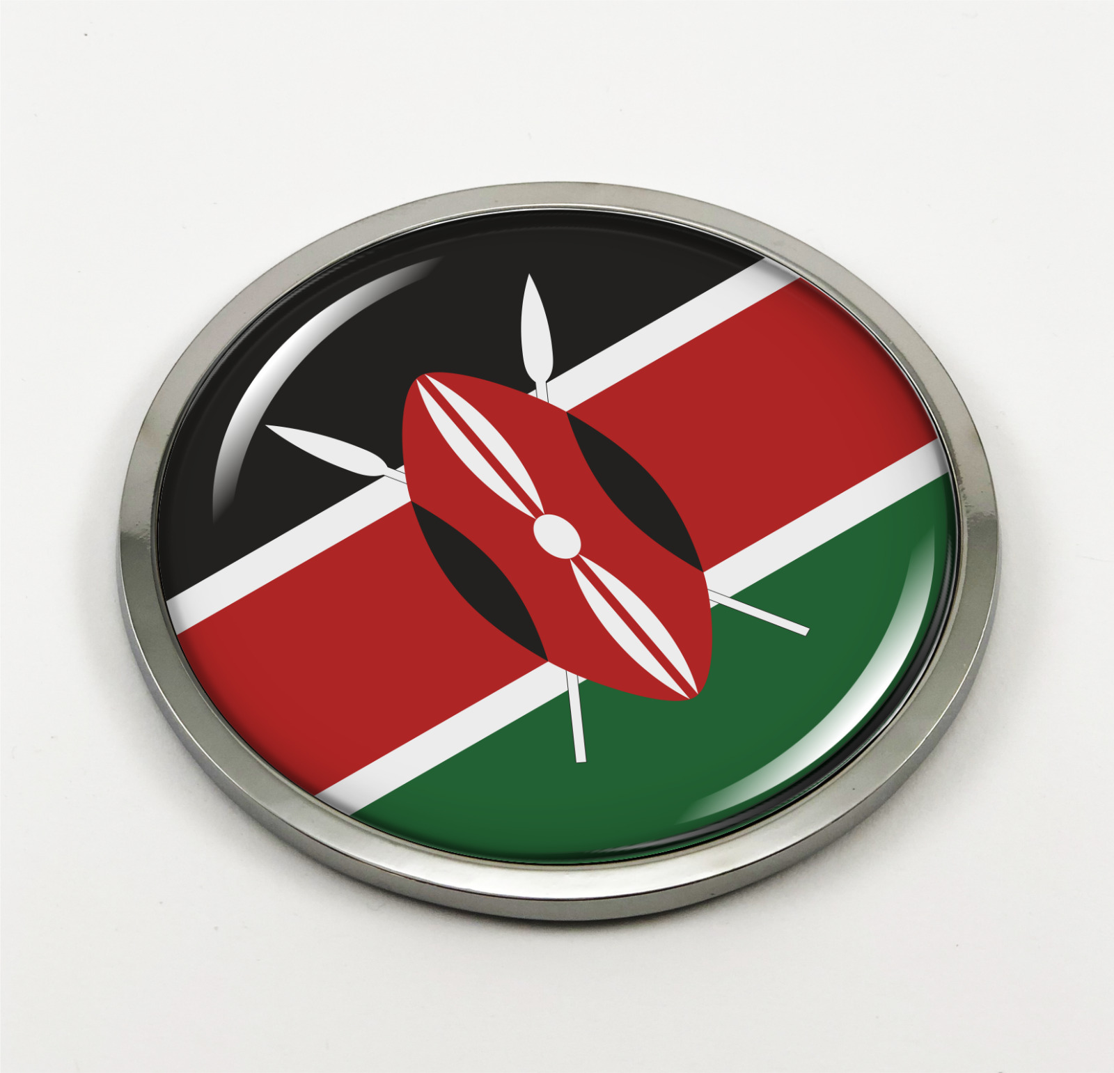 Kenya Flag 3D Domed Emblem Badge Car Sticker Chrome ROUND Bezel