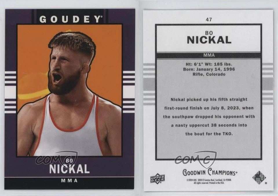 2024 Upper Deck Goodwin Champions 2014 Goudey Retro Variations Bo Nickal #47 - Image 3 of 3
