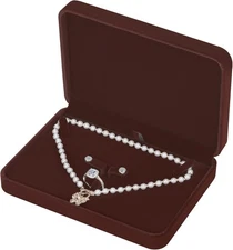 LETURE Large Velvet Jewelry Set Box, Big Necklace and Ring Earring Coffee 