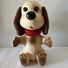 Vintage Ideal 1982 Rub a Dub Doggie Dog Toy Swivel Head Bath Time Puppy Tan Red