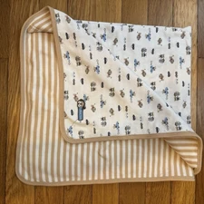 Carters Dog Gone Cute Baby Blanket Tan White Stripe Monkey Lion Car Lovey