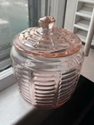 Pink Depression Paneled And Rib Cookie Biscuit Jar by Anchor Hocking 1930's