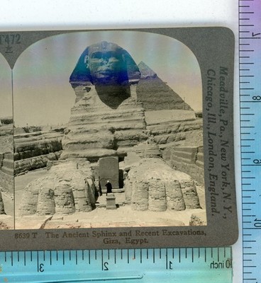 Ancient Sphinx & Recent Excavations Giza Egypt Keystone Stereoview