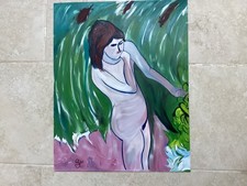 Nudo in giardino olio su tavola originale firmato sul retro