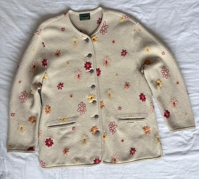 GEIGER Austria Boiled Wool Jacket Floral Embroidery Size 40 Cottagecore Tyrolean