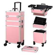 Rolling Makeup Case, Cosmetology Case on Wheels with Large 3 Tier, Pink